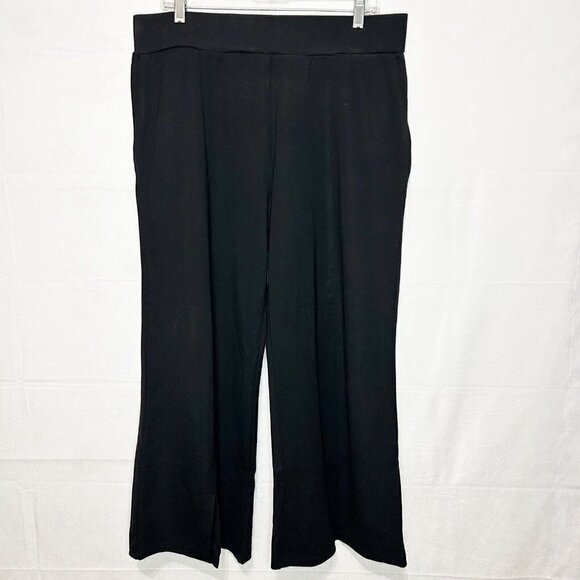 Suzanne Betro Women's Pull On High Rise Wide Leg Pants Black Sz 2X (35x26) Slits - Picture 1 of 5